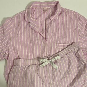 Victoria's Secret Lavender and Cream Striped Pajama Set - L